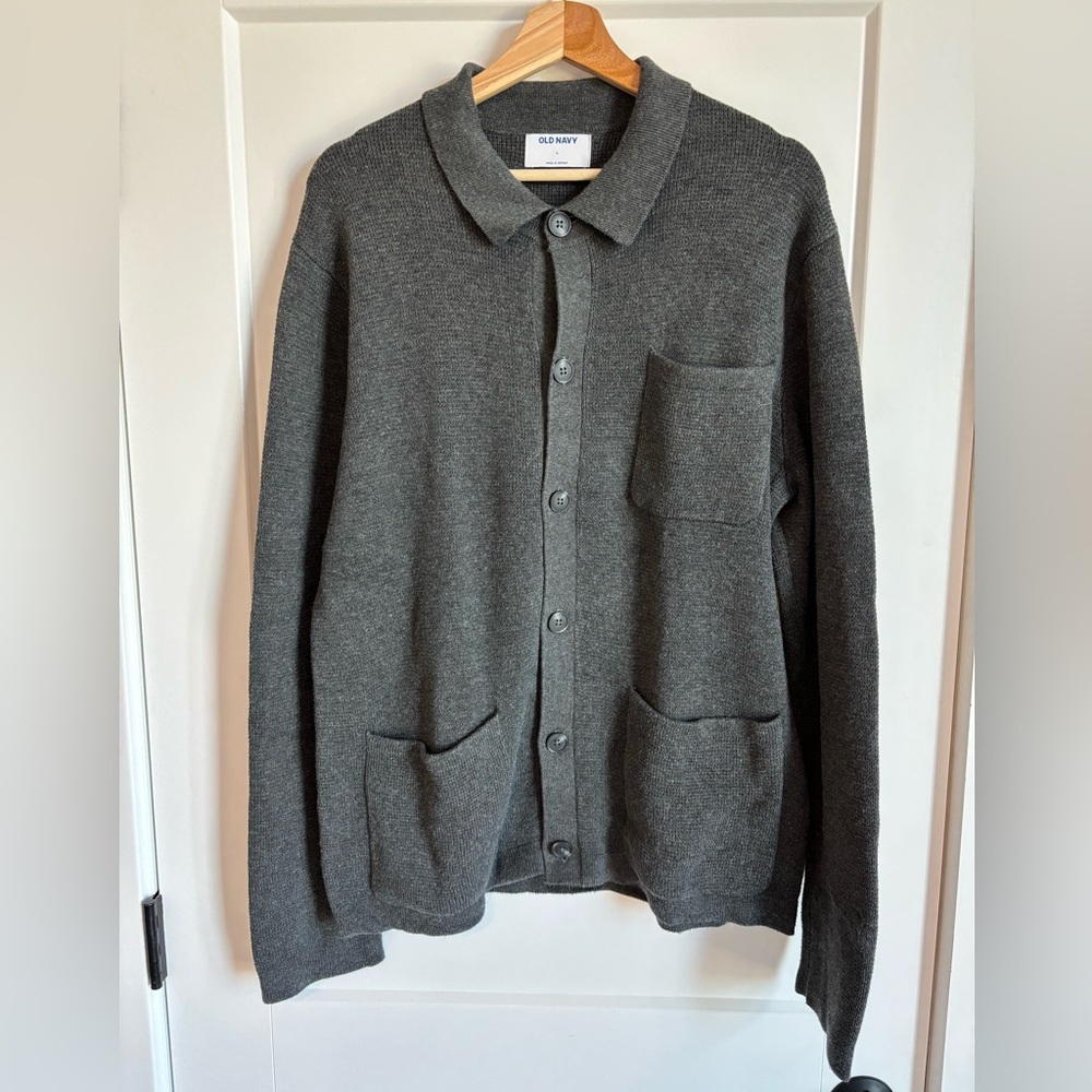NWOT Old Navy Dark Gray Knit Button Up Sweater Polo Cardigan